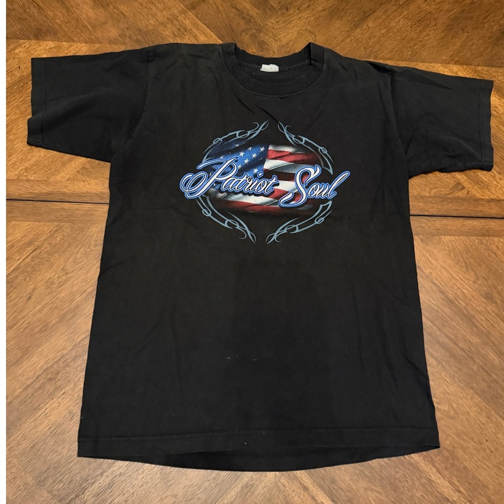 Patriot Soul American Soul Biker T-Shirt Black Eagle Skull Motorcycle Mens L